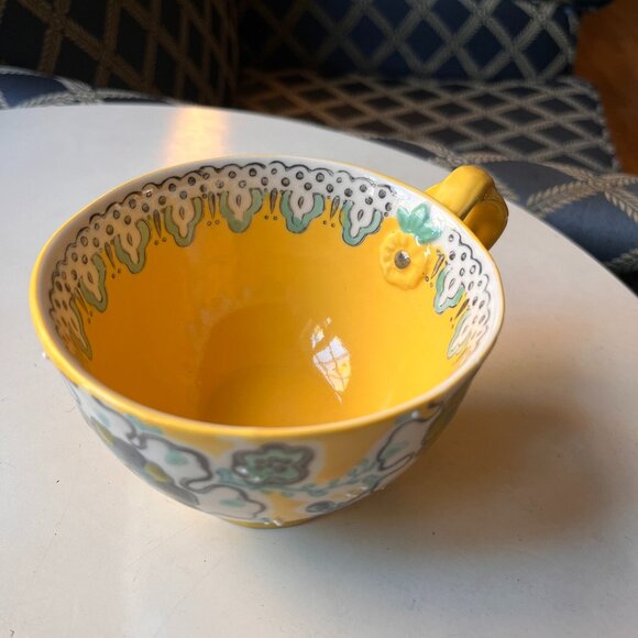Anthropologie Elka Ayaka Footed Yellow Floral Mug Twisted Handle - Picture 7 of 14